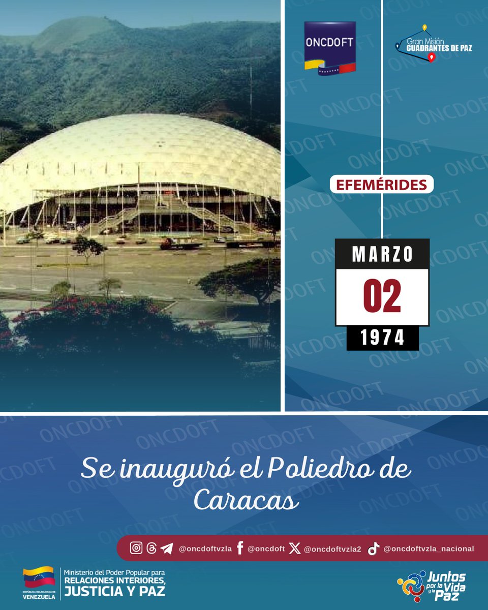 #Efeméride|| Tal día como hoy, #02Mar pero de 1974, fue inaugurado el Poliedro de Caracas, estructura arquitectónica imponente creada por el venezolano Walter James Alcok, junto a Héctor Hermidas y Roberto Andrade.