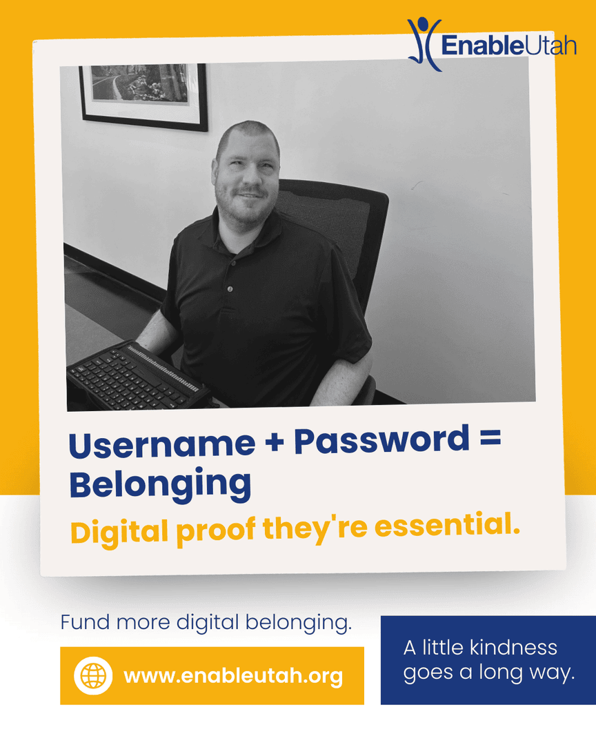 EnableUtah's tweet photo. 💻 THE DIGITAL "I BELONG HERE" MOMENT 💻
💰 Donate today to fund the next personal login screen celebration!

#digitalbelonging #enableutahlogin #nonprofit #disabilities #employment #training #skills #support #utah #enableutah https://t.co/HxS7ko3rxd