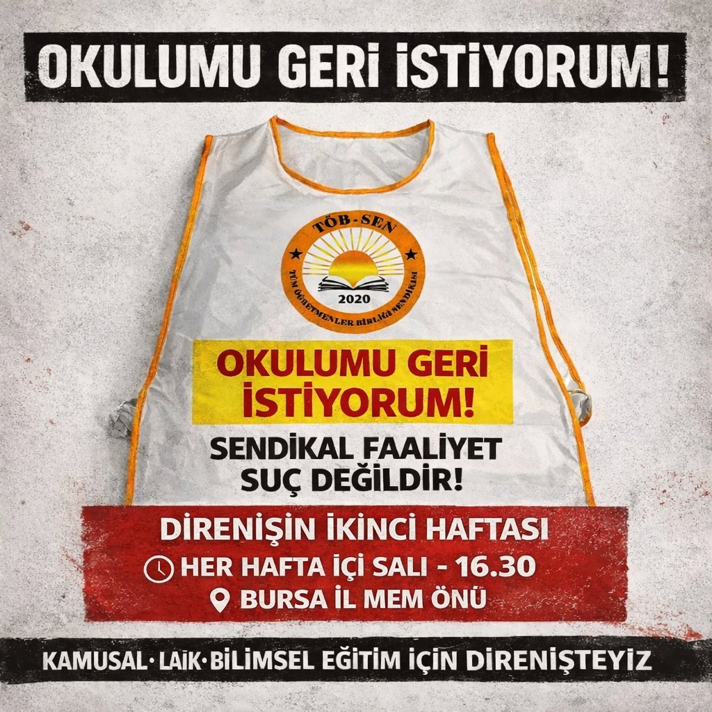 serkanbebek61's tweet photo. Anayasaya ve hukuka aykırı tutum ve davranışlarıyla meşruiyetini tartışmalı hâle getiren; sendikal faaliyeti ve laikliği suç gibi göstermeye çalışan Bursa İl Millî Eğitim Müdürlüğü’ne karşı, anayasal ve meşru direnme hakkımı kullanıyorum.

Her  salı saat 16.30’da Bursa İl Millî Eğitim Müdürlüğü önünde olacağım. Açıklama sonrası mesai bitene kadar oturma eylemine geçeceğiz.

Bu mesele yalnızca Serkan Bebek’in ya da herhangi bir kişinin meselesi değildir.

Bu mesele; laikliği savunanların, kamusal ve bilimsel eğitimi savunanların, tarikatlara ve gericiliğe geçit vermeyeceğiz diyen herkesin meselesidir.

Sendikal faaliyet suç değildir.
Laik eğitim talebi suç değildir.
Anayasal haklarını kullanmak suç değildir.

Haksızlığa karşı susmayacağız.
Korkmayacağız.
Boyun eğmeyeceğiz.

Tüm eğitim emekçilerini, velileri ve laik, kamusal eğitimden yana olan herkesi dayanışmaya ve birlikte mücadeleye çağırıyorum.

📍 Bursa İl Millî Eğitim Müdürlüğü önü
🗓 Her Salı
⏰ Saat 16.30

@sendikatobsen