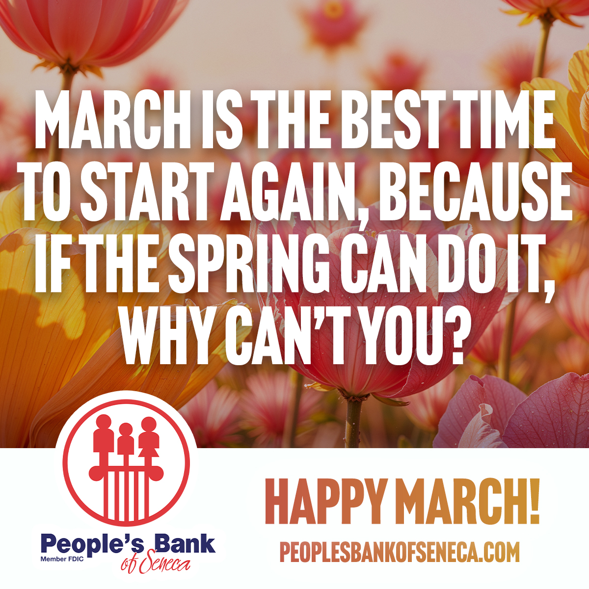 BankPBOS's tweet image. March is the best time to start again, because if spring can do it, why can't you?

MARCHing forward!  Take each step with purpose, embrace new beginnings, and keep moving toward your goals one day, one choice, one moment at a time.

#MotivationalMonday #MarchingForward #BankPBOS