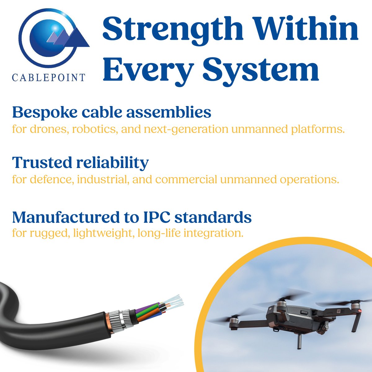 Unmanned systems need absolute reliability and that’s what we build. Our IPC‑trained team produces high‑quality cable assemblies, wiring looms, harnesses and overmoulded solutions for UAVs, UGVs and autonomous platforms.

#UnmannedSystems #UAV #UGV #DroneTech #AutonomousSystems
