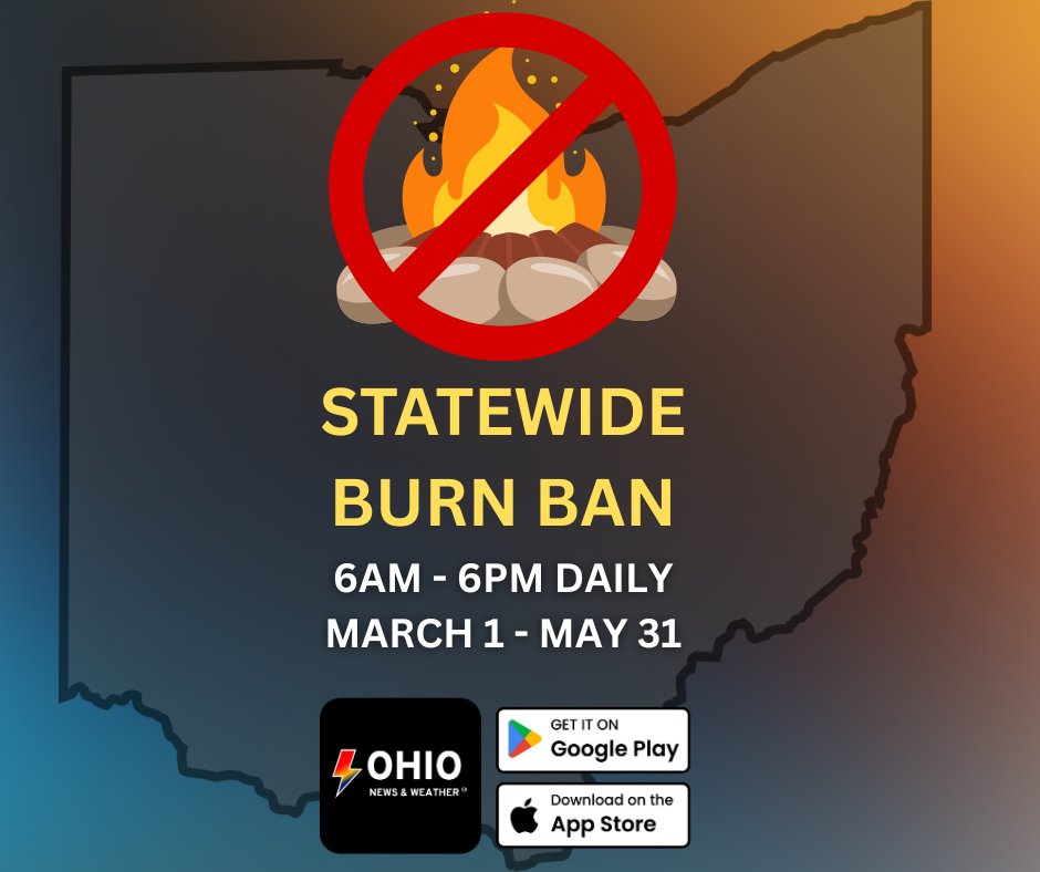 REMINDER: The annual statewide burn ban for Ohio is in effect until May 31st from 6AM - 6PM each day. This is from the state of Ohio and has been a routine rule for many years and is not issued or maintained by your local municipality. - 11:00 AM 3/2/26