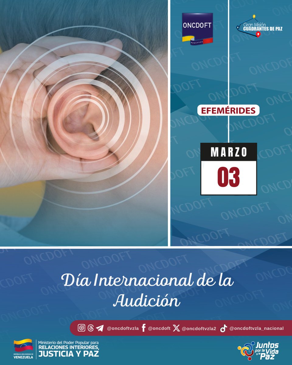 #Efeméride|| Cada #03Mar se celebra el Día Internacional de la Audición, fecha decretada por la OMS, con la intención de influir y crear conciencia sobre la detección temprana de cualquier tipo de problema o deterioro auditivo que se pueda presentar en las personas al nacer.