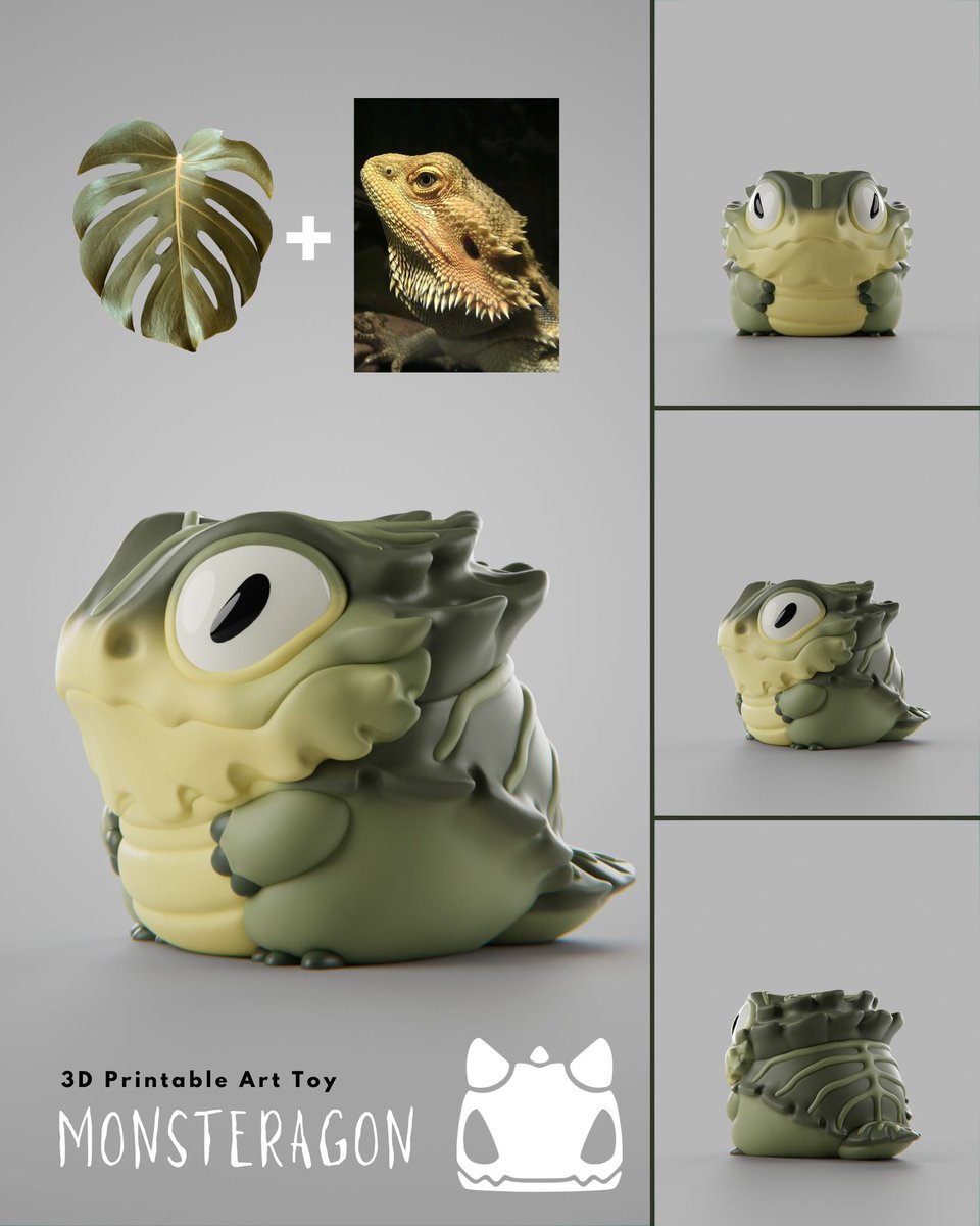 GrumpiiArt's tweet photo. Monstragon – A new type of Bearded Dragon with no spiky pouch, but a shape that resembles the Monstera deliciosa leaves. The leaf pattern helps it blend into dense tropical plants while basking to regulate body temperature.

Reference photos are from Pinterest https://t.co/j9lW52frP1