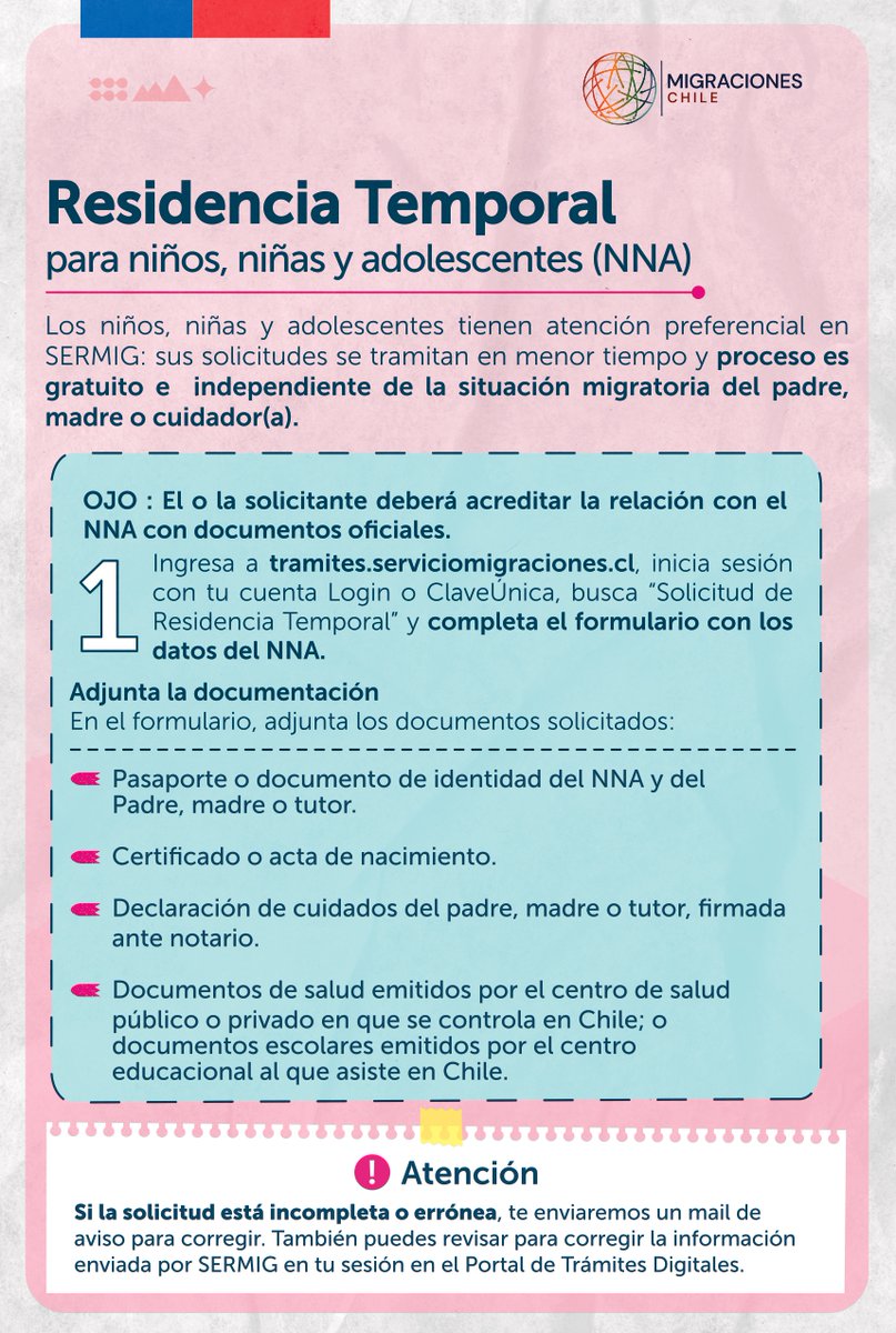 saludmalloa's tweet photo. Residencia NNA Chile 🇨🇱 Gratis, prioritaria e independiente. Requisitos y trámite en: 🔗 https://t.co/VMeBKcXd4W #NNA #Chile #Sermig https://t.co/KSir28oxVe
