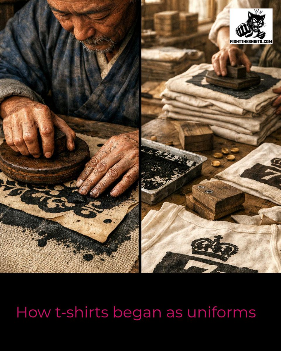 FightTheShirts's tweet photo. Fact: 1800s European soldiers’ undergarments used stencil printing to mass-produce regimental insignia—making them the first large-scale wearable printed canvas. At Fight The Shirts we riff on that origin: durable, bold prints for real life. https://t.co/RcBsdP3RMm https://t.co/JkBKmF2kCJ