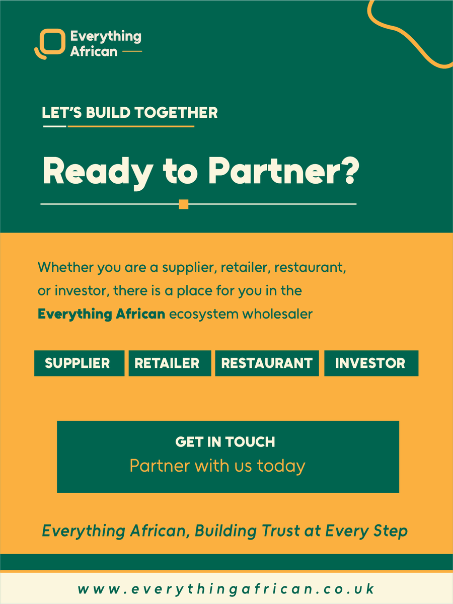 EvrythnAfrican's tweet photo. We’re redefining the standard:
🌱 Producers: Paid fairly &amp; on time.
🚛 Retailers: On-time delivery, every time.
👨‍🍳 Chefs: Quality you can rely on.
🍲 Consumers: A taste that feels like home.
​Trust the process. Trust Everything African.

#FoodSupplyChain #Logistics #WholesaleFood https://t.co/qvdvzEffya