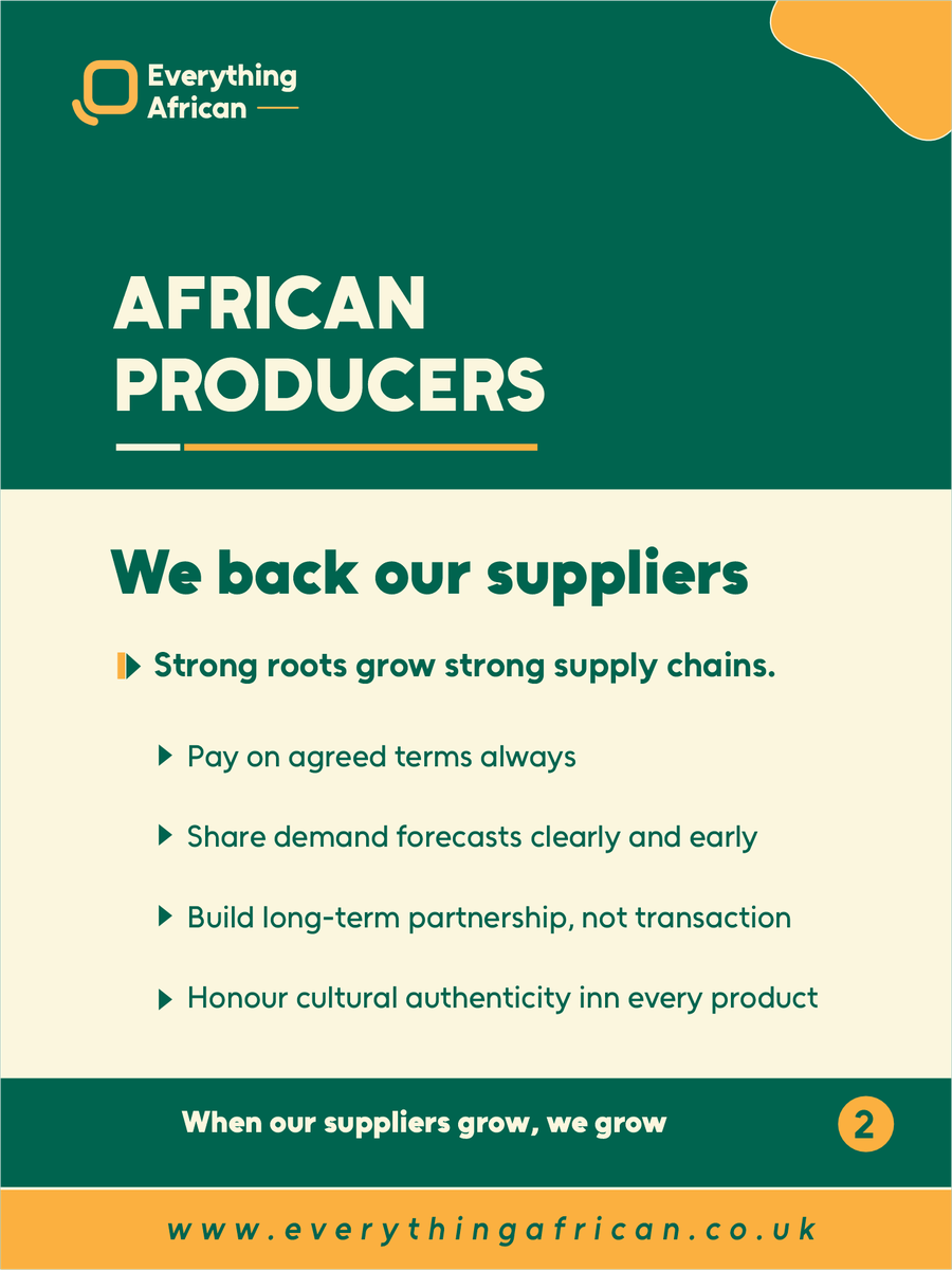 EvrythnAfrican's tweet photo. We’re redefining the standard:
🌱 Producers: Paid fairly &amp; on time.
🚛 Retailers: On-time delivery, every time.
👨‍🍳 Chefs: Quality you can rely on.
🍲 Consumers: A taste that feels like home.
​Trust the process. Trust Everything African.

#FoodSupplyChain #Logistics #WholesaleFood https://t.co/qvdvzEffya