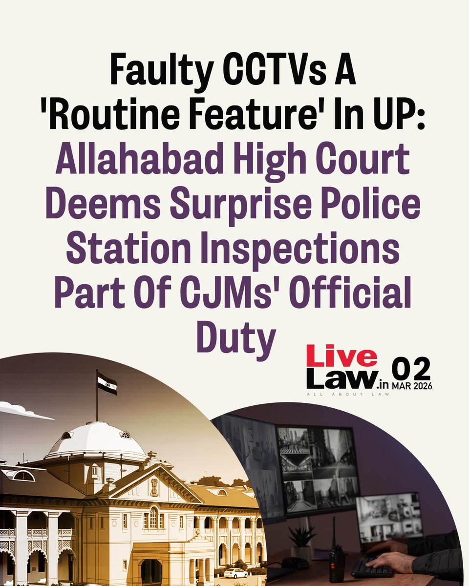 LiveLawIndia's tweet photo. Taking a serious view of the state of CCTV maintenance and footage preservation in the Police stations across Uttar Pradesh, the Allahabad High Court recently noted that not properly maintaining CCTV cameras has become a "routine feature" across the state.
Read more: https://t.co/JcQVuEo43O
#AllahabadHighCourt #CCTV #Policestations #UttarPradesh