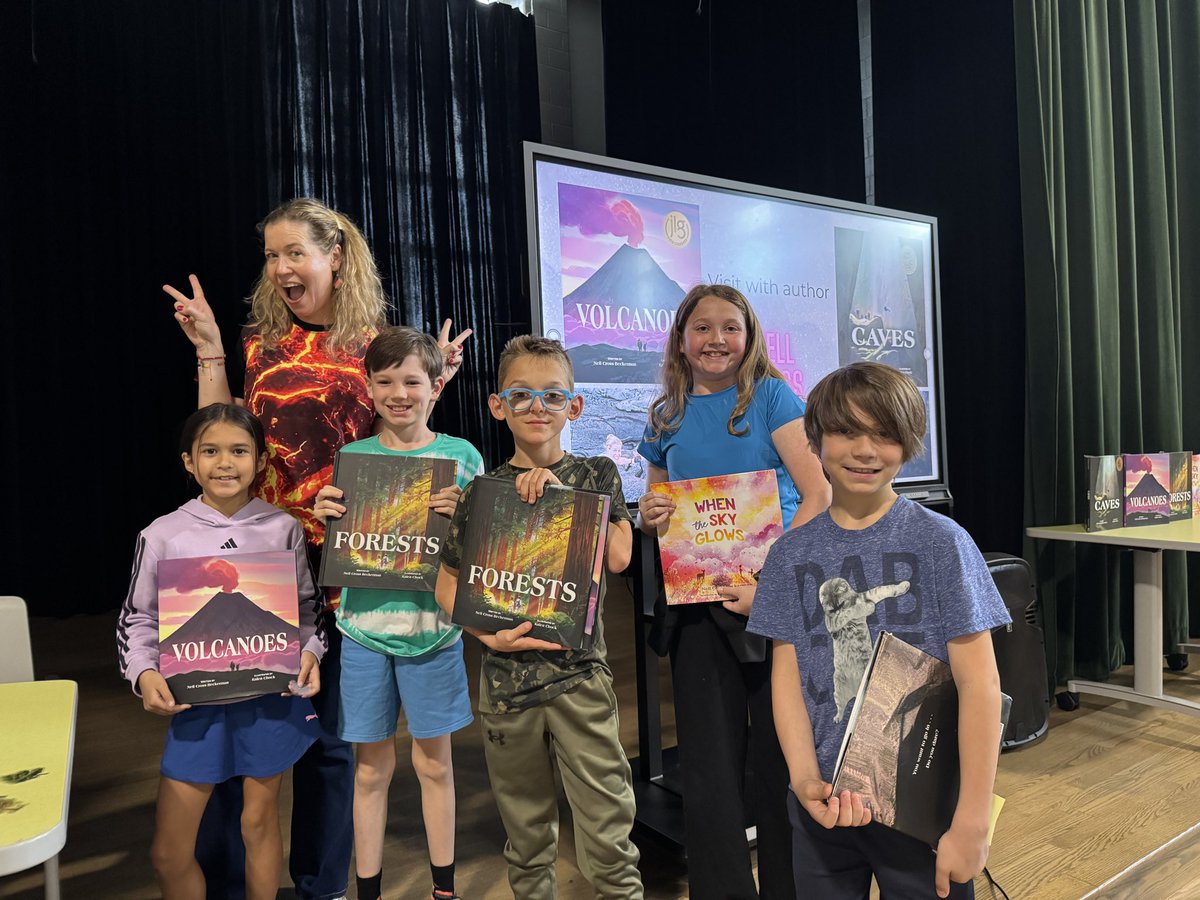 HumbleISD_lib's tweet photo. Nell Cross Beckerman is visiting students at @HumbleISD_GE talking about her Texas Bluebonnet Nominated books from 2025 Caves and this year’s 2026 Volcanoes. https://t.co/KAcvPQNp28