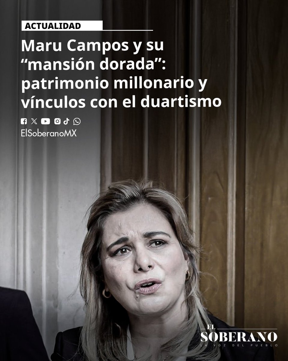 #Actualidad 🏠Maru Campos y "mansión dorada"

La vivienda, valuada sólo en terrenos en más de 31 millones de pesos, forma parte de un complejo patrimonial que supera los 39 millones de pesos con otras propiedades anexas.

Más detalles⬇️
elsoberano.mx/2026/03/02/mar…