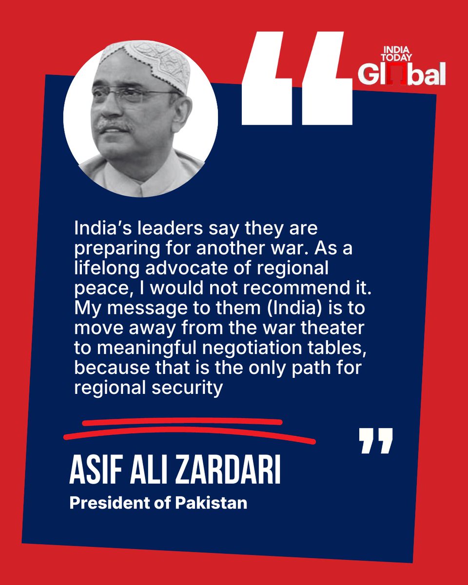 ITGGlobal's tweet image. Pakistan President Asif Ali Zardari claims India is preparing for another war and calls for talks. He urges both nations to shift from conflict rhetoric to the negotiation table, emphasising dialogue as the only path for regional security. 

#IndiaPakistan #AsifAliZardari