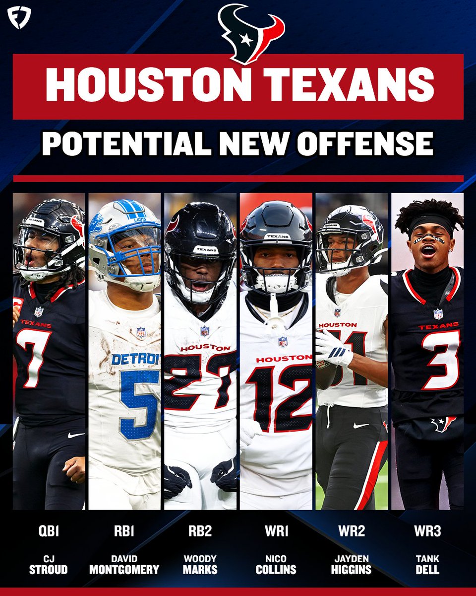 CJ Stroud 
David Montgomery 
Woody Marks
Nico Collins 
Jayden Higgins 
Tank Dell 

THE TEXANS OFFENSE WILL BE LOADED NEXT YEAR 🤯