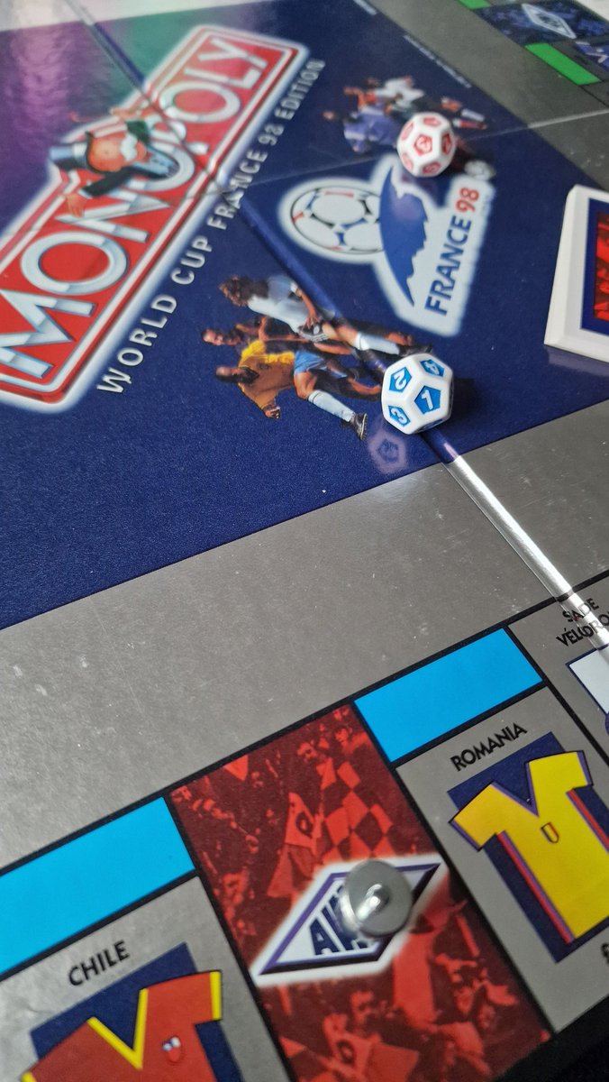 Jonee13's tweet photo. After 29 years sitting and waiting, I finally decided it was time to open this precious little thing. What a delightful afternoon. Monopoly World Cup France 98 Edition. 
A proper treasure! 

#WorldCup1998 #WorldCupFrance #Monopoly #MonopolyGame #Memories #Treasure #boardgame https://t.co/ztezfUwUKz