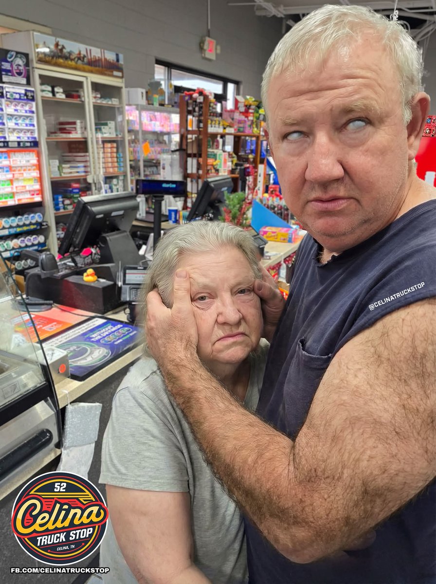 celinatruckstop's tweet photo. Our Blind Forklift Operator Donny is performing manual age verification via wrinkles for customers attempting to purchase alcohol while our ID scanner is down today.

Donny quickly determined this woman was 32 years old and allowed her to complete her purchase. Customers with Botox injections will be denied service.