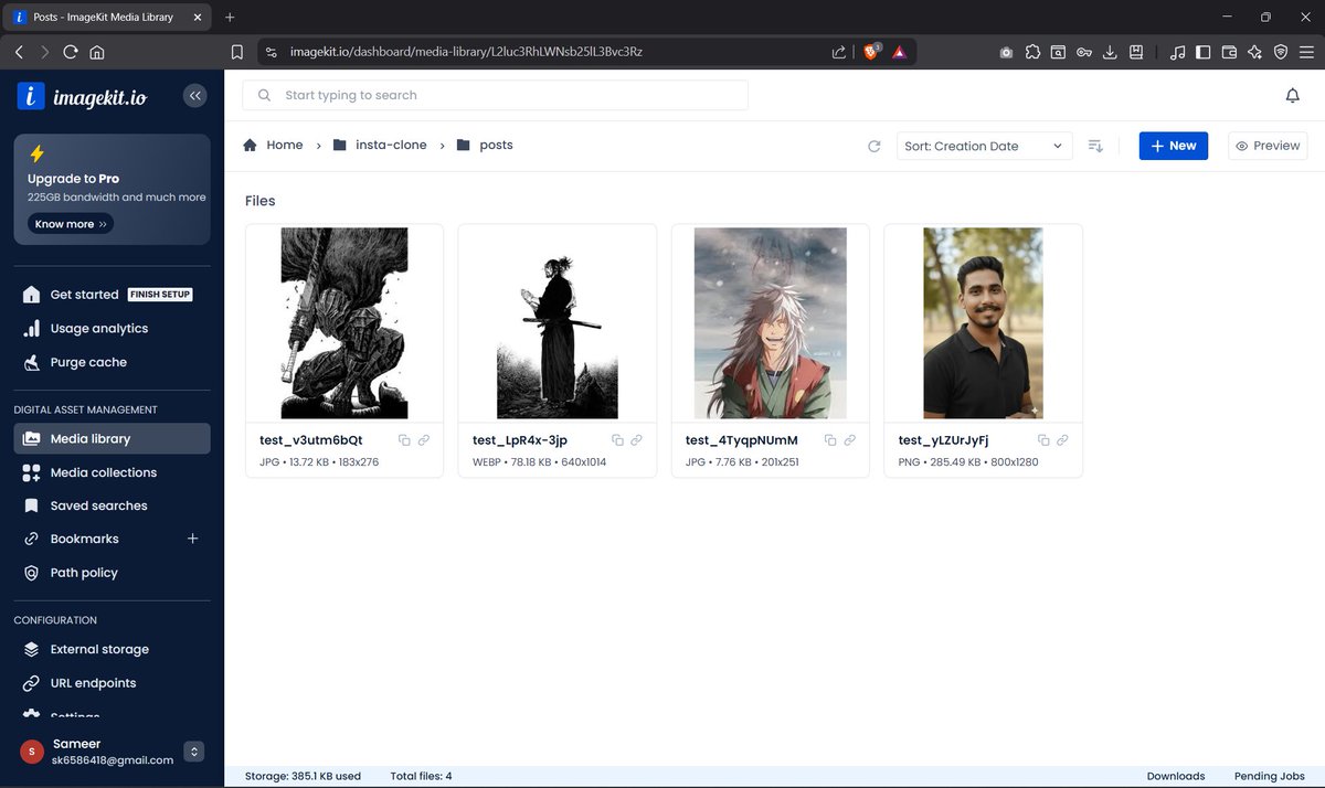 SameerDev106's tweet photo. #Day103 🚀
Integrated ImageKit for image uploads.
Now posts store images externally and save their URLs in DB.
Handled upload logic and connected it with post creation flow.
Backend getting production ready 💪
#100DaysOfCode #Backend #NodeJS #BuildInPublic @sheryians_ https://t.co/rvG2uDA9Q3