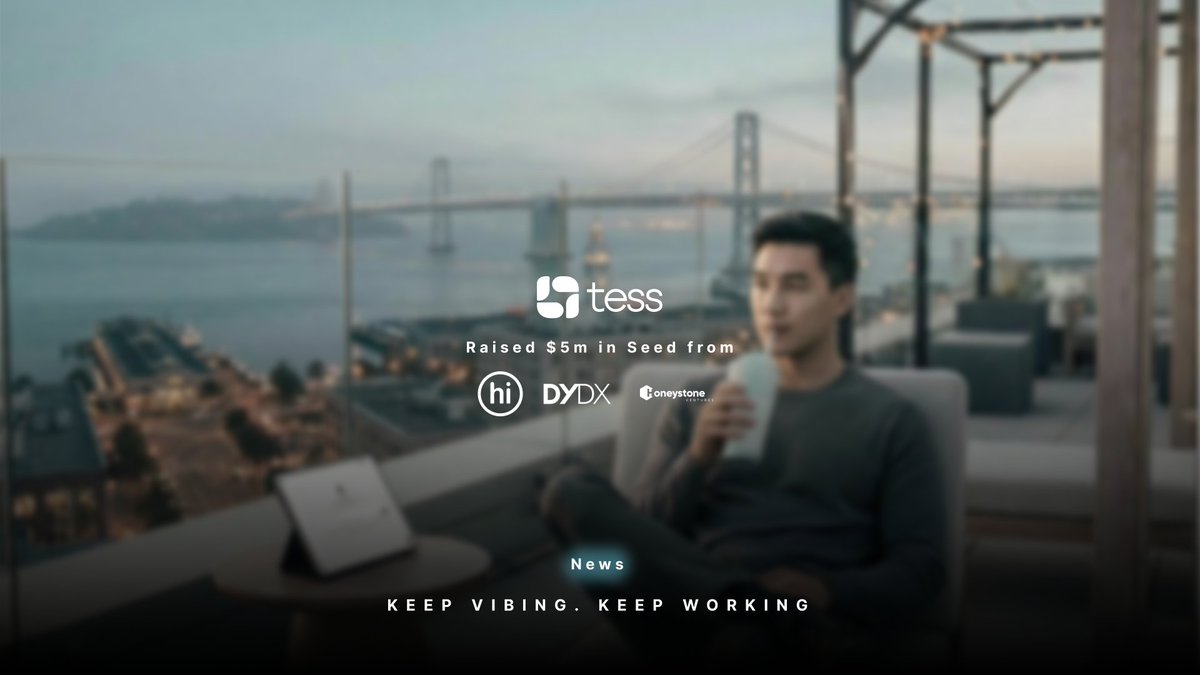 tess_us's tweet photo. We’ve raised $5M in Seed funding from Hi Ventures, DYDX Capital, and Honeystone Ventures.

We are proud to share that TESS AI is now used by over 16,000 employees, executing 600,000+ autonomous tasks monthly. Our "seatless" agentic engine is bringing Vibe Working performance to global enterprises—replacing human seats with outcomes and rigid licenses with agents that work around the clock.

We are fortunate to be backed by elite Silicon Valley expertise: 

👉 Hi Ventures, led by Federico Antoni and Jimena Pardo (early investors in Cornershop/Uber);
👉 DYDX Capital, led by Ryan Nichols (former Chief Product Officer of Salesforce Service Cloud);
👉 Honeystone, co-founded by Sarah Soule (Dean at Stanford GSB) and renowned Stanford professors.

Keep Vibing. Keep Working. 🚀
https://t.co/EdpT6fc2mP #AI #Agents #SiliconValley #VibeWorking