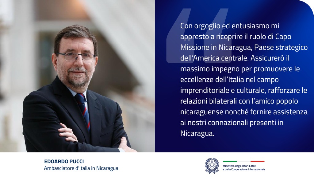 Congratulazioni a Edoardo Pucci, nuovo Ambasciatore d'Italia in Nicaragua 🇮🇹 🤝 🇳🇮

<a href="/ItalyinNICA/">Italy in Nicaragua</a>