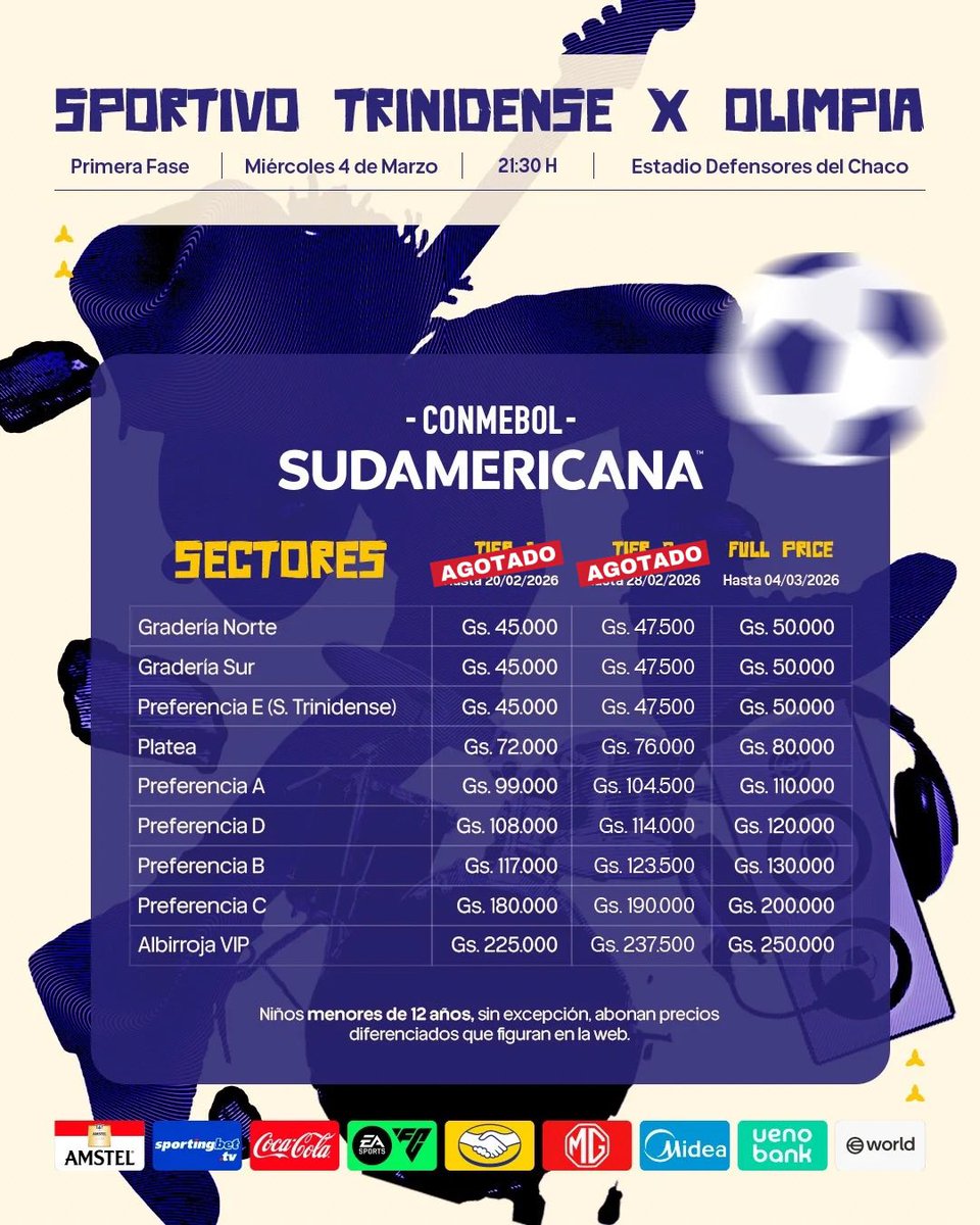 Olimfermos79's tweet photo. 33.000 entradas se habilitaron para el partido del miércoles en el Defensores del Chaco entre Trinidense y Olimpia por #Sudamericana 

Hasta el momento se vendieron más de 20.000 entradas

#Olimpia #ReyDeCopas #LosOlimfermos

Via: @alvaroapontec https://t.co/lDNuEgUy1M