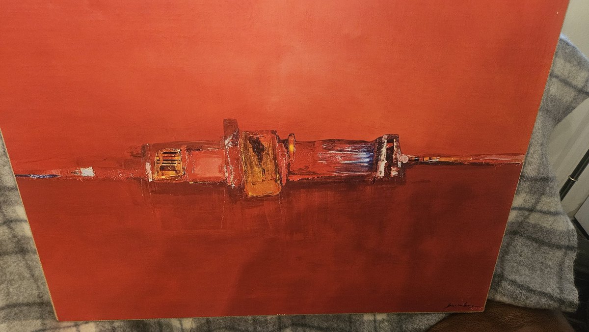 fontfighter's tweet photo. 🕵️‍♂️ Monday Mystery Art Challenge

​I’ve fallen for this bold, fiery abstract, but it’s a total enigma. I need your eyes to help me decode it:

​The Signature: What name do you see &amp; The Scene: machinery or something else?
#abstractart #vintagedecor #artspy
https://t.co/aVGN7F6Xbb https://t.co/vQFhC59w3N