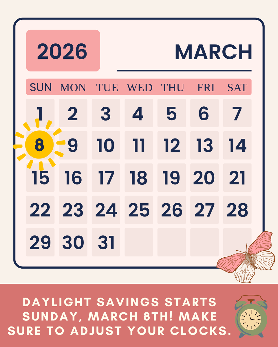 csulbwellness's tweet image. (Post 1/2) Spring forward is almost here!

Mark your calendars for Sunday, March 8th to set your clocks one hour ahead! 🕐

Swipe to learn about what Spring Forward is and how to prepare, so that your sleep health stays strong. 💪

#CSULB #GoBeach #SpringForward