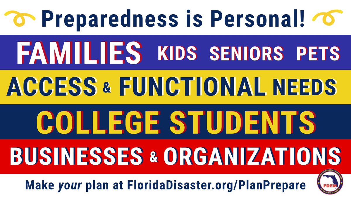 🧑‍🧑‍🧒 Preparedness is Personal!

Whether you are prepping for yourself, your family or your business, it is important to tailor your efforts to your needs.

🔗 Find personalized preparedness tips at FloridaDisaster.org/PlanPrepare!
