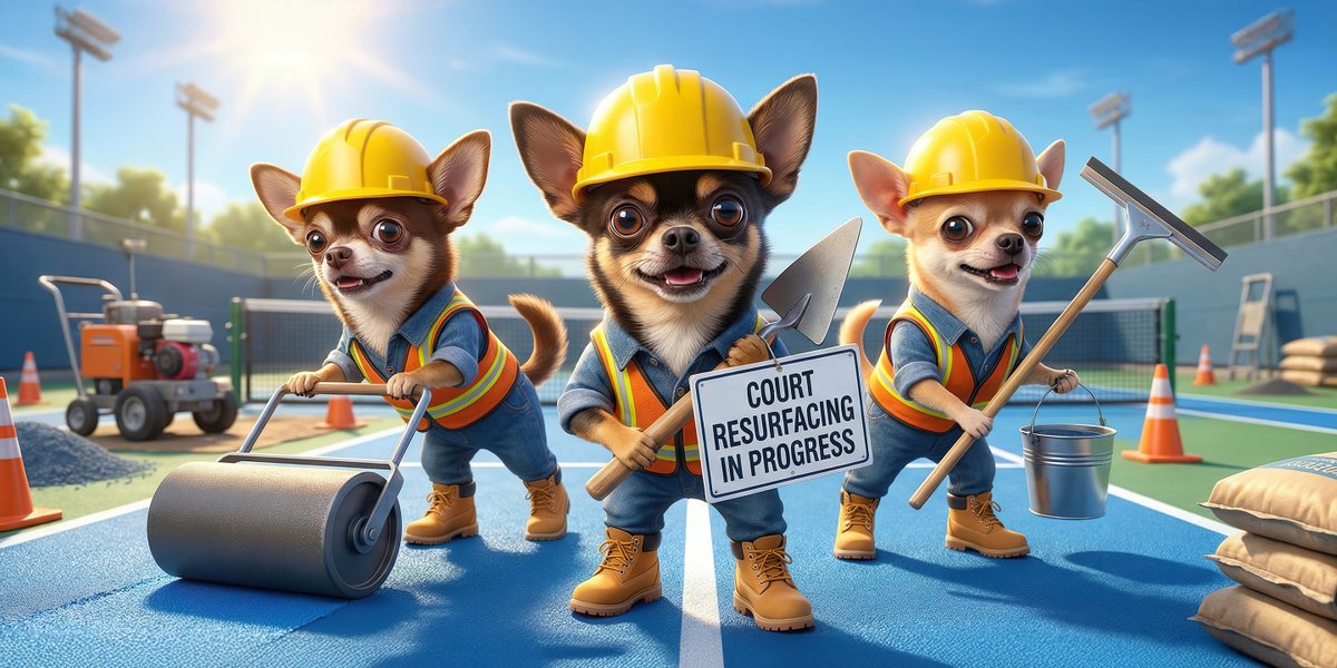 Exciting court updates in progress at FWBTC! Pardon the dust. 🚧 Limited courts available during our court resurfacing paw-ject. Our crew is small and mighty! They'll have the courts done in no time! 💪🎾
#fwbtc #tenniscourts #resurfacing #construction #tennis