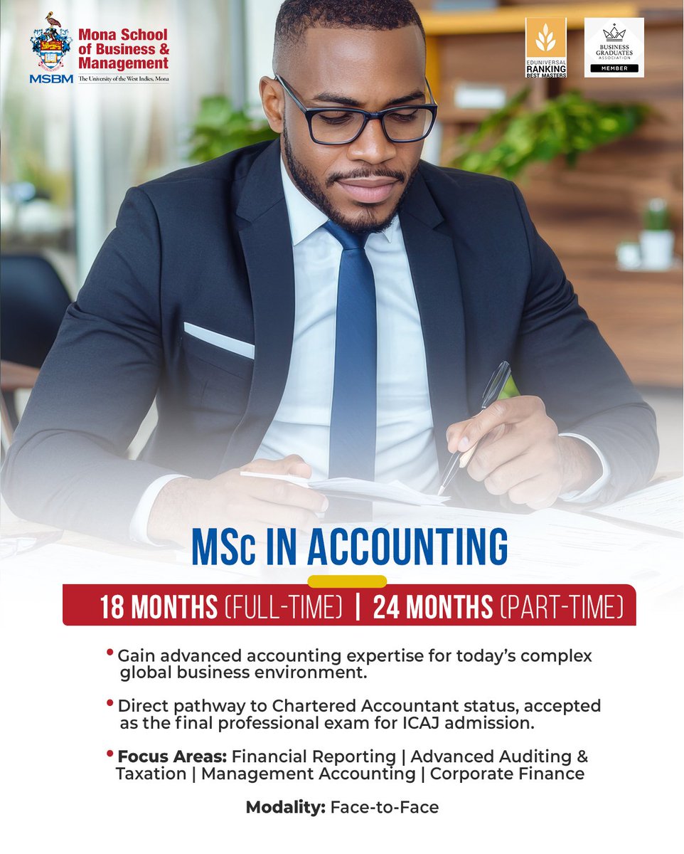 MSBM_Jamaica's tweet photo. 🚀 Ready to level up? Gain global expertise, boost leadership skills, and join a network of top professionals.

Explore MSBM graduate programmes &amp; apply for 2026/27: https://t.co/iIq6SNJDPU

#MSBM #GraduateProgrammes #FutureLeaders #GlobalKnowledgeRegionalSolutions #MBA #MSc https://t.co/blHkm3aZwZ