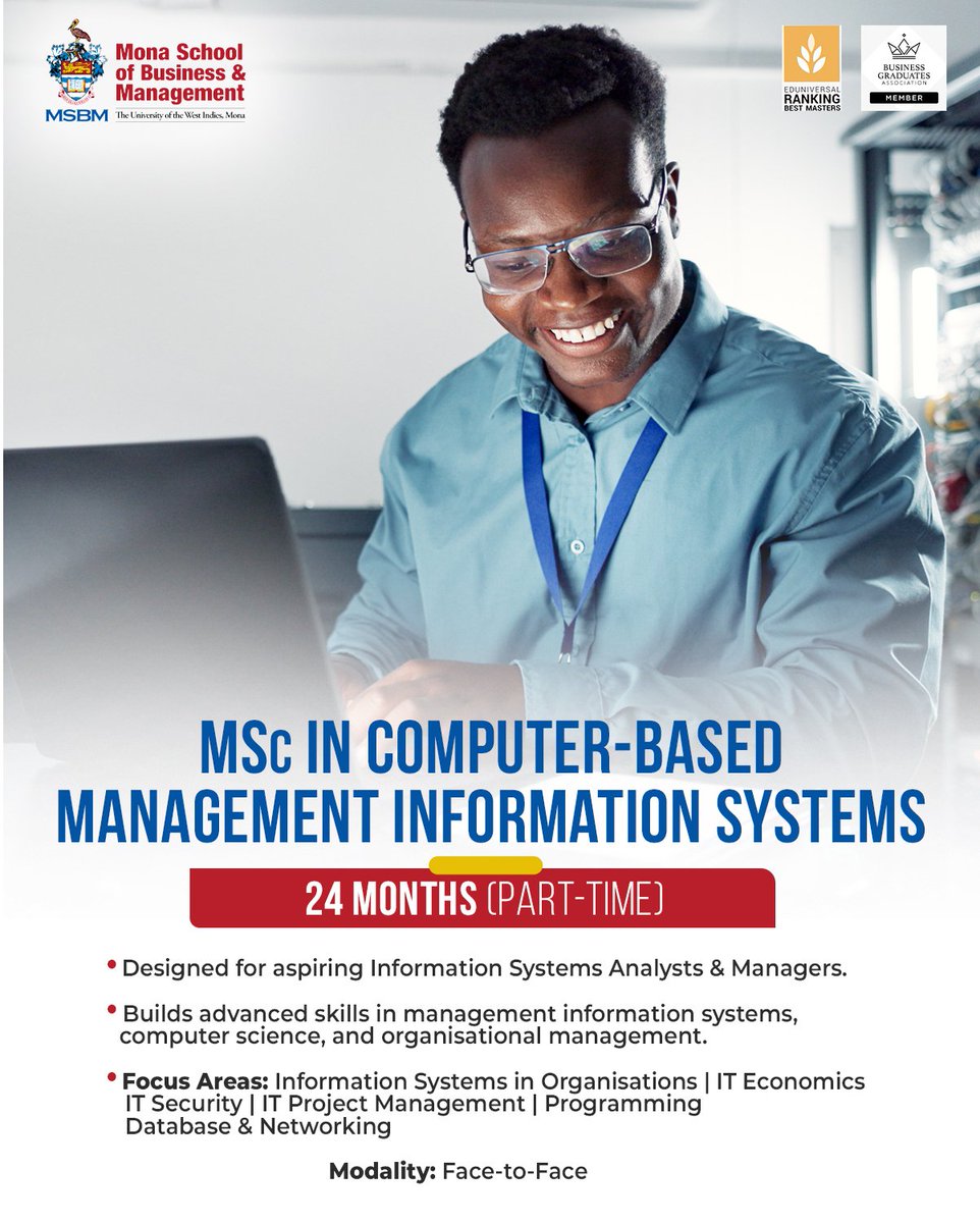 MSBM_Jamaica's tweet photo. 🚀 Ready to level up? Gain global expertise, boost leadership skills, and join a network of top professionals.

Explore MSBM graduate programmes &amp; apply for 2026/27: https://t.co/iIq6SNJDPU

#MSBM #GraduateProgrammes #FutureLeaders #GlobalKnowledgeRegionalSolutions #MBA #MSc https://t.co/blHkm3aZwZ