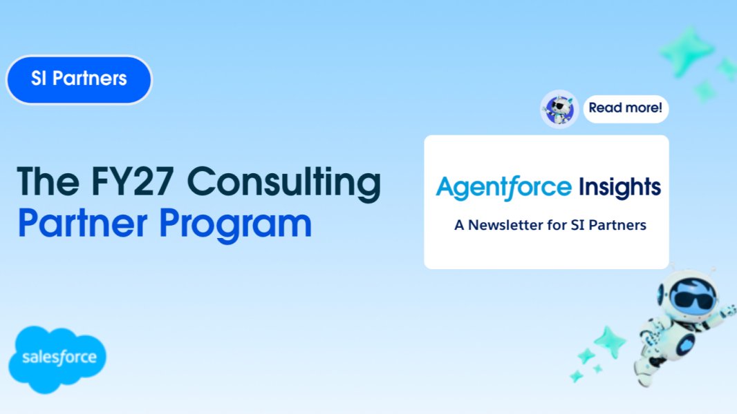 partnerforce's tweet photo. 🚀 The FY27 Salesforce Consulting Partner Program is live.

Built around one principle: verifiable customer outcomes.

Simpler. Clearer. More rewarding.

See what’s new: https://t.co/YStkUkjr81 https://t.co/HroQixJS4V