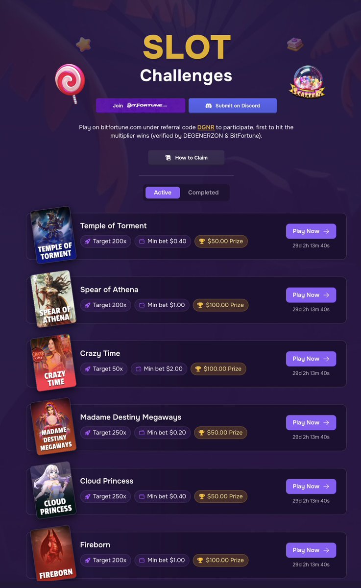 New month, new $5000 leaderboard AND a whole heap of new slot multiplier challenges! <a href="/bitfortune/">BITFORTUNE</a> 

Grind out these games &amp; hit target multipliers for generous CASH rewards. 

💰 Picking 2 Winners of $25 
✅ RT &amp; Follow
✅ Tag 2 Friends

degenrewards.vip/challenges