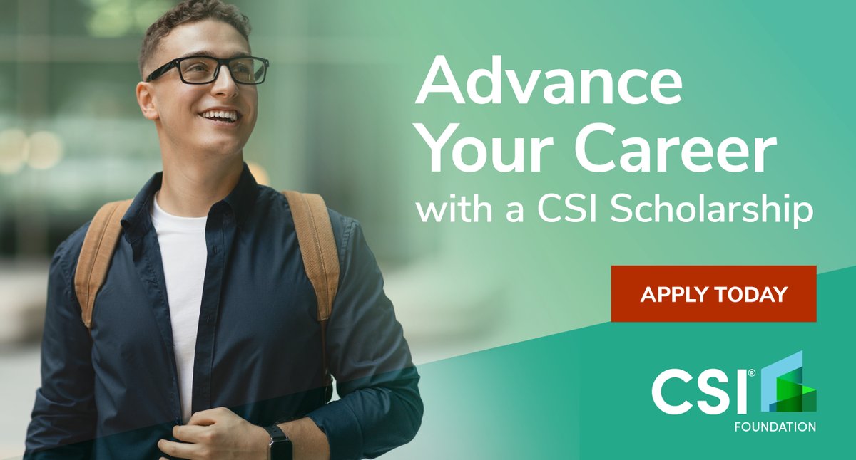 CSIConstruction's tweet image. Ready to grow your AECO career?

Apply for a CSI Foundation Scholarship:
• 2026 National Conference (4 available)
• CDT®, CCCA®, CCS®, or CCPR® certification (5 available)

📆 Deadline: May 25
👉 Apply now: bit.ly/4rPcYS3

#AECO #ProfessionalDevelopment #Construction