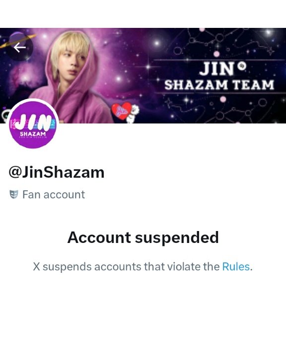 Dear <a href="/Support/">Support</a> <a href="/X/">X</a> <a href="/elonmusk/">Elon Musk</a>
My friend <a href="/JinShazam/">JIN SHAZAM</a> has been suspended, and she has never violated any of X's rules. Could you please consider lifting the suspension for her account? Thank you.