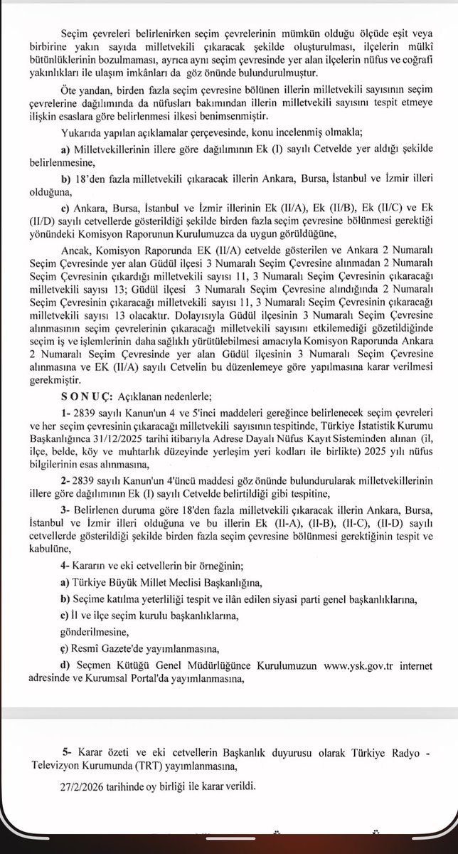 diyadinosman's tweet photo. Yüksek Seçim Kurulu kararları 
resmi gazetede açıklandı..

96 milletvekili çıkaracak İstanbul ile 37 milletvekili çıkaracak Ankara 3, 
28 milletvekili çıkaracak İzmir ve 21 milletvekili çıkaracak Bursa 2 
seçim çevresine bölündü.
👇👇 https://t.co/6uAWS8zl6r