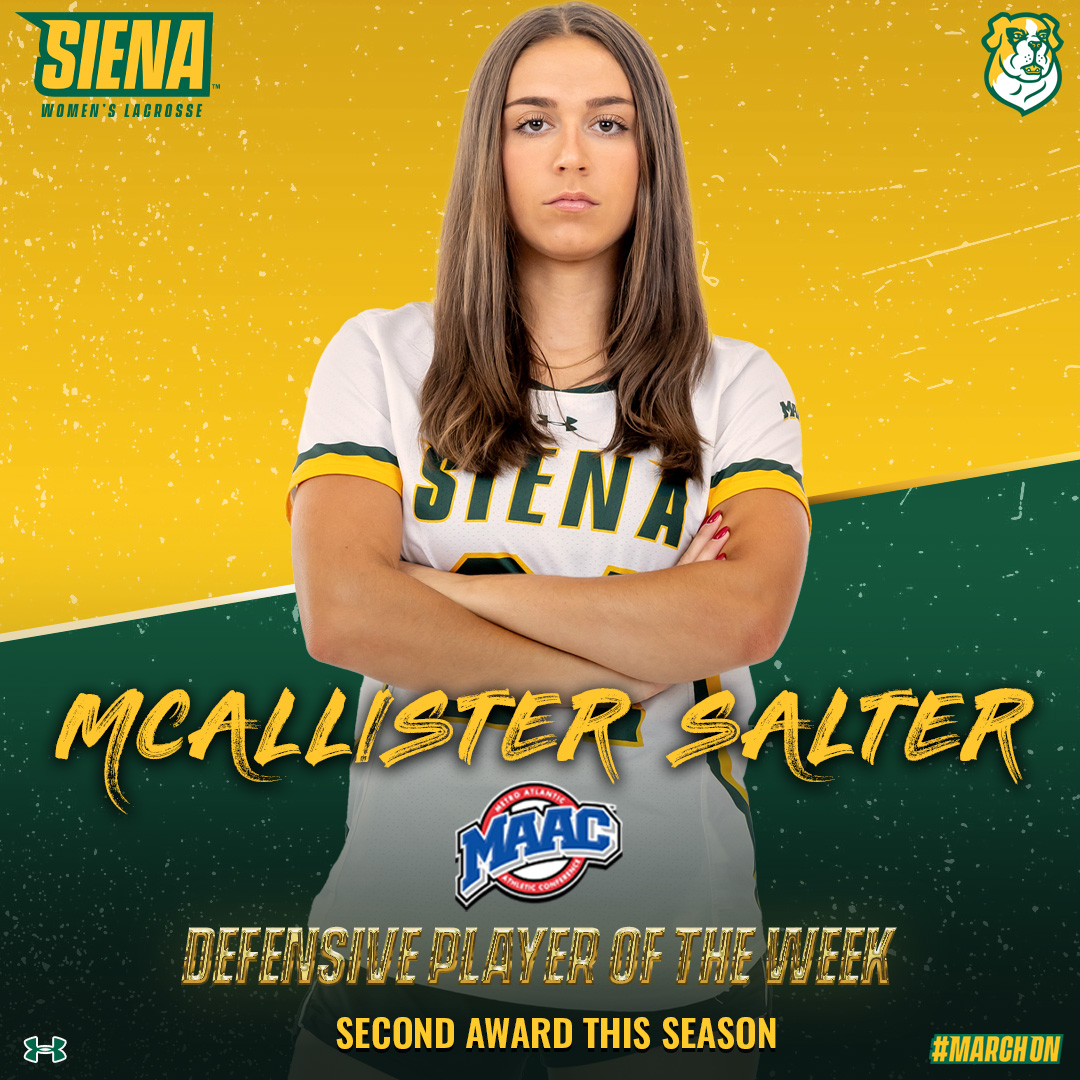 SienaSaints's tweet photo. 🥍 Salter on lock 🔒🔥

McAllister Salter claims @MAACSports Defensive Player of the Week — again.

Second award. Same clamps. Same problem for the opposition. 🟢🟡

📰 https://t.co/4TmnFHjjoV

#MarchOn x #BigDawgs x #MAACLAX x #NCAALAX https://t.co/IFSDaO1ulH