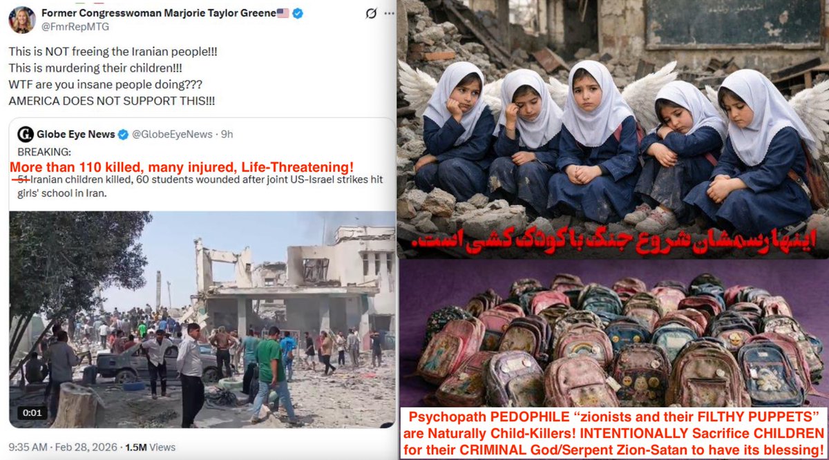 GGreeneJr's tweet photo. 1/When a bunch of Mentally Sick CRIMINAL Pedophiles run a country, the Consequence is Chaos-War-BRUTAL Aggressions-Assassination-Massacre of Civilians
Deadly SILENCE of the Nations&amp; Decent Leaders make the CRIMINALS Unleashed to Justify&amp; Keep their HEINOUS CRIMES with Impunity! https://t.co/7yngCl86bI