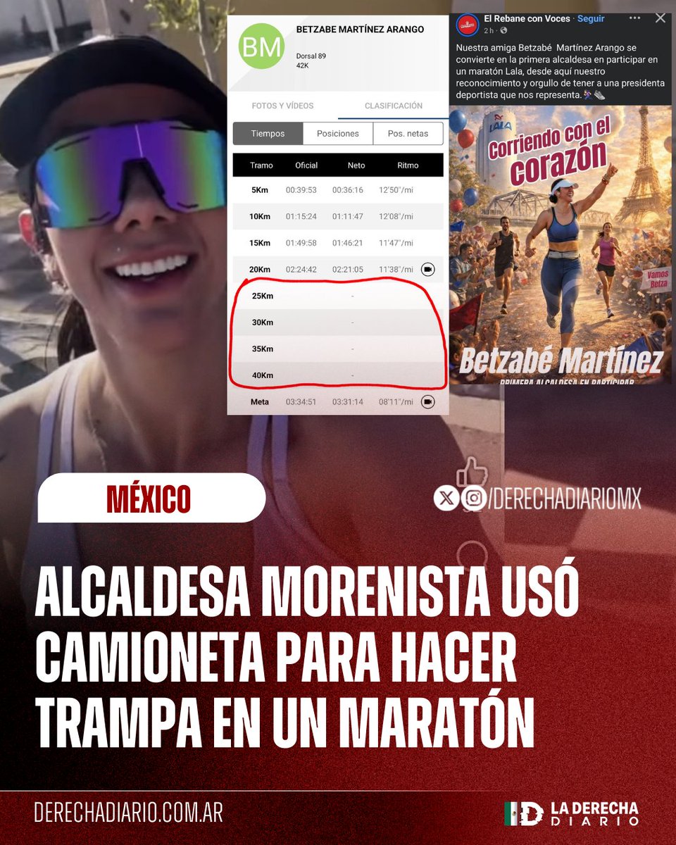 🚨🇲🇽 | REPUDIABLE: La alcaldesa morenista Betzabé Martínez Arango utilizó una camioneta para hacer trampa en un maratón siendo transportada por su equipo a la meta.