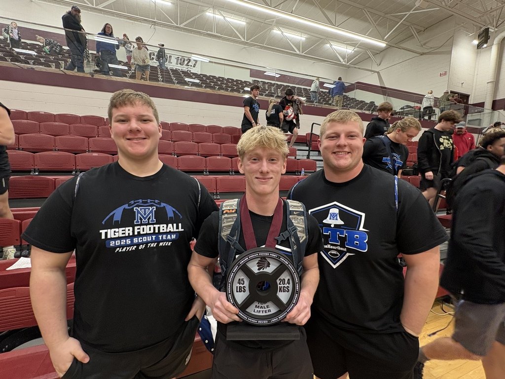 We had some students compete in a weightlifting meet this weekend, here are the results!

Justin Bergthold
1st in division
Also placed 1st in the entire meet!

Micah Daniels
8th in division

Annabelle Roberts
6th in division

Great job Tigers!