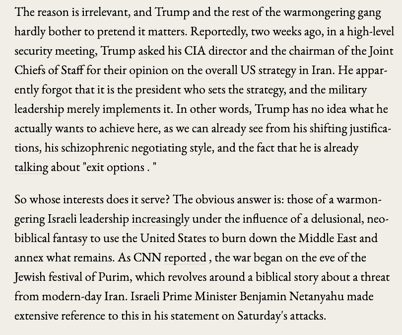 OneVenusThrow's tweet image. #TRUMP, THE #NEOCON IN CHIEF.
"The negotiations were merely a cover for an attack that warmongers in the US &amp;amp; #Israel have been longing for for decades."
"There is no universe in which this war serves the interests of the US"
@BMarchetich
jacobin.de/artikel/trump-…
#IranWar☮️ #NoWar