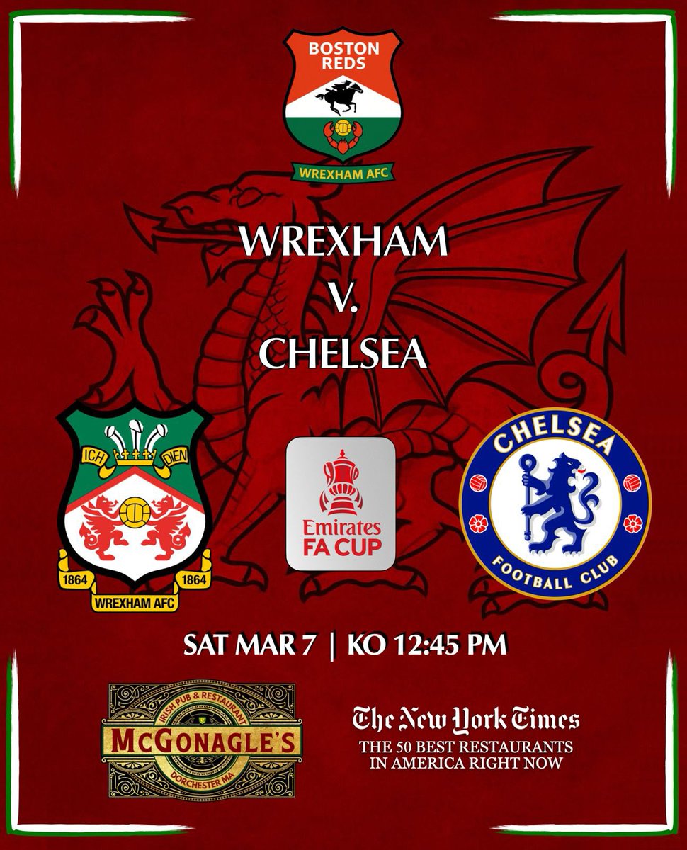 Boston_Reds's tweet photo. Our next watch party is THIS SATURDAY - March 7th

FA Cup 5th Round 
Kick off 12:45 EST
At McGonagle’s Pub in Dorchester kehd https://t.co/ljuZOMq9gI