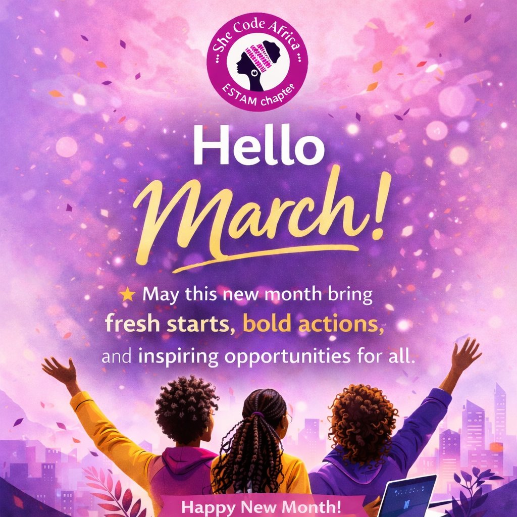 SCA_ESTAM's tweet photo. 🌸 Hello March! 🌸

A new month is here and with it comes fresh energy, bold moves, and bigger impact.

This March, we’re choosing growth.
We’re choosing action.
We’re choosing inclusion. 💜

Let’s build, learn, and rise together.

Happy New Month from SCA ESTAM ✨

#witbenin https://t.co/ib5vKOEOoT