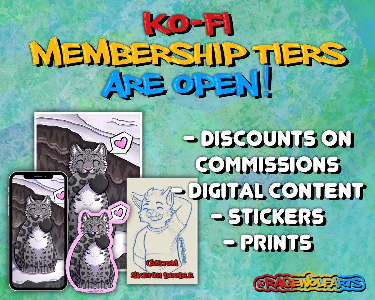 ragewolfarts's tweet photo. March Ko-fi Memberships are open until the end of the month! Mail Club and Ko-fi Crew items get shipped out on the 15th and 31st. Link in the bio!

#furry #commissionsopen #mailclub #digitalartist #stickerclub https://t.co/57hs7qVKPM