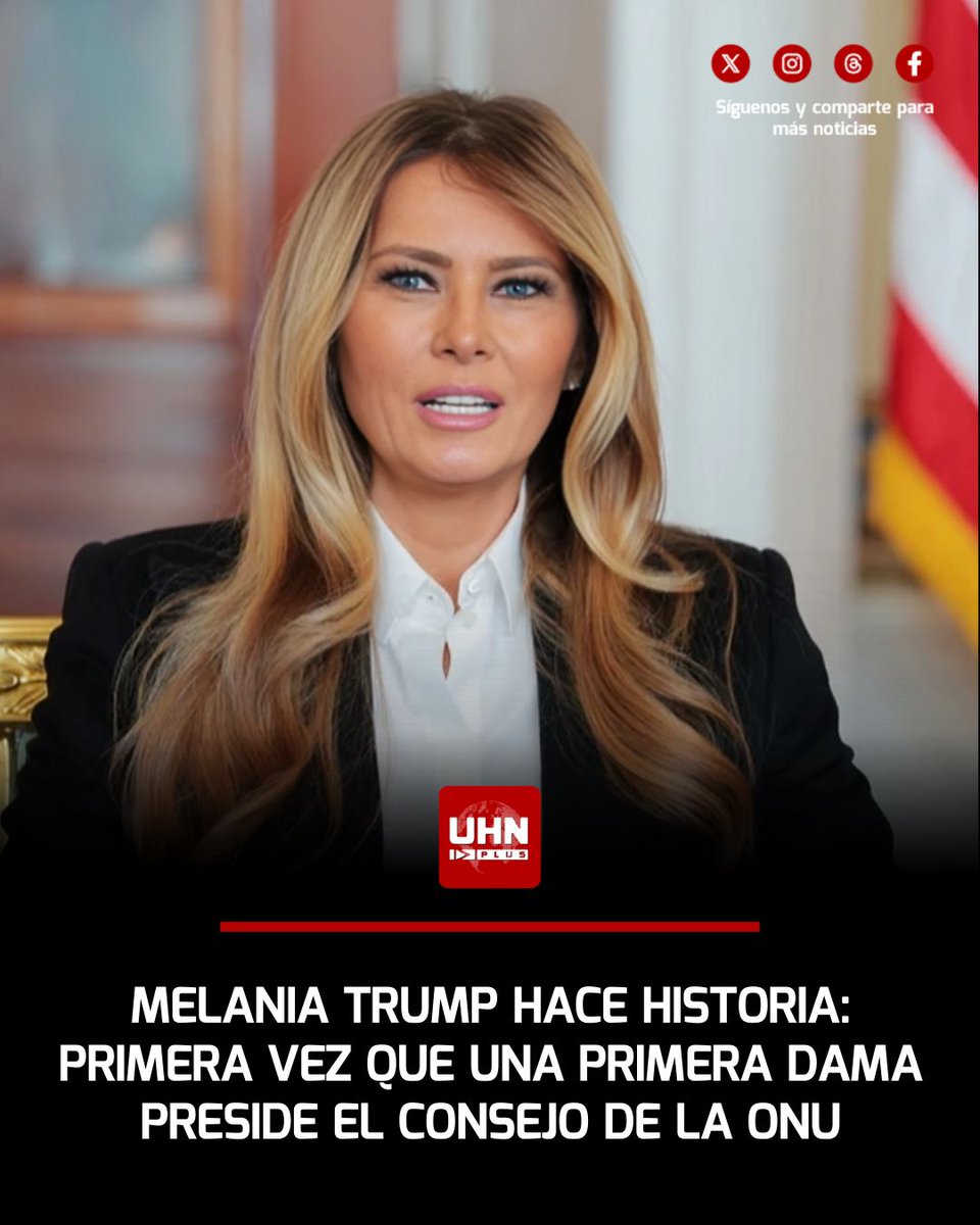 🇺🇸🇺🇳‼️ | Melania Trump ha tomado este lunes las riendas del Consejo de Seguridad de las Naciones Unidas. Se trata de un acontecimiento único en los casi 80 años de existencia del organismo, siendo la primera vez en la historia que la cónyuge de un mandatario estadounidense lidera