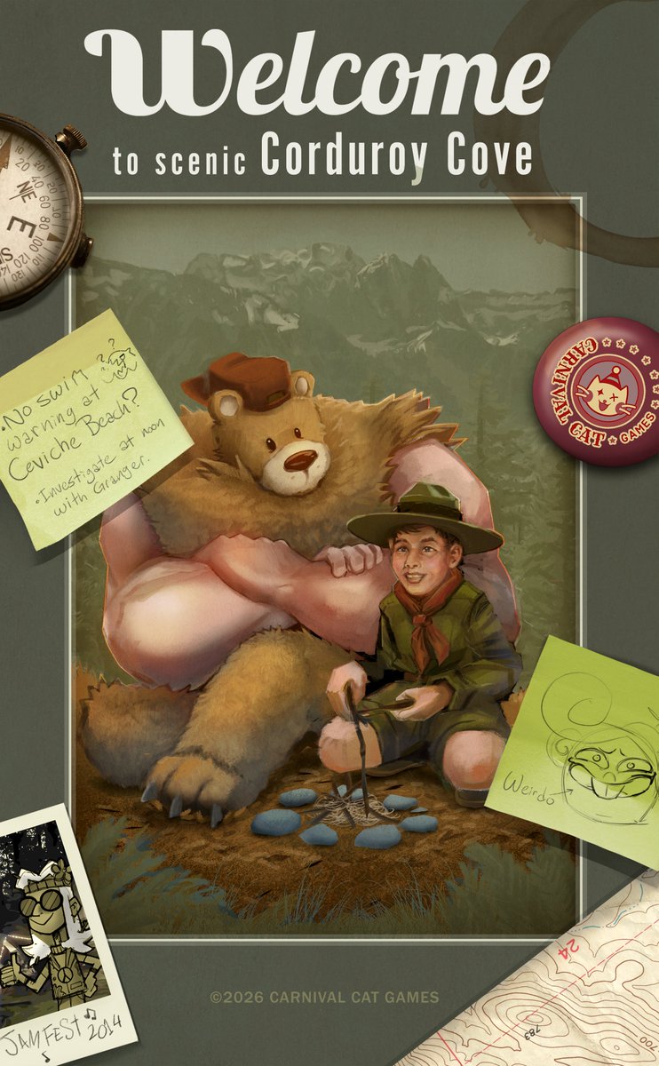 CarnivalCatGame's tweet photo. Greetings from Corduroy Cove, an idyllic land where everyday people and nature can coexist in harmony. Relax and enjoy the babbling of our natural water features, the sunlight filtering through the trees, and the adorable wildlife scampering through the- Wait, what is that?! https://t.co/Hqo6cdNFrt