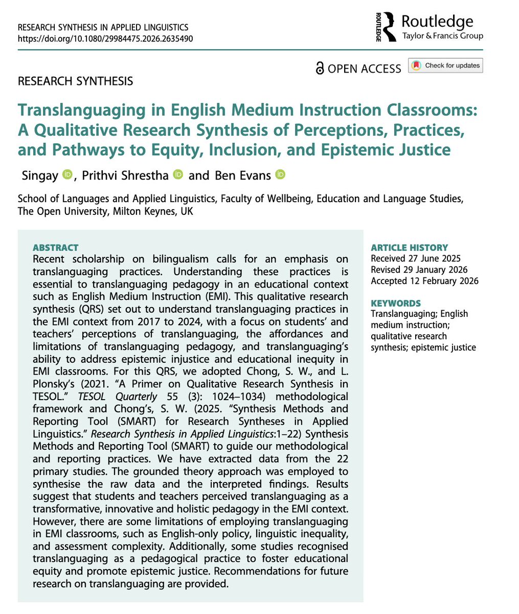 Research Synthesis in Applied Linguistics tweet media
