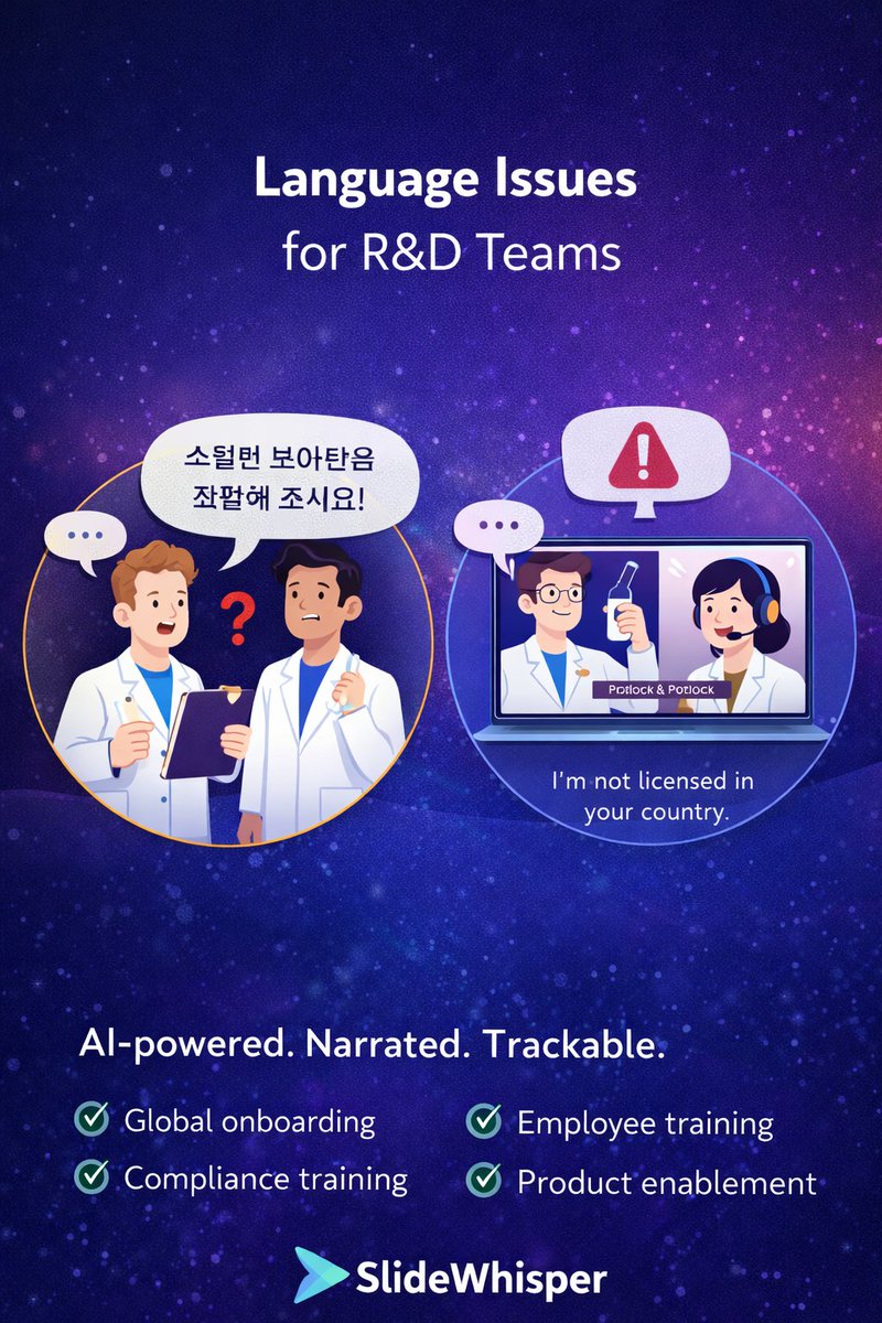 slidewhisperAI's tweet photo. Innovation slows down when language gets in the way.
R&amp;D teams don’t struggle with ideas.
They struggle with clarity across regions.
One deck.
Multiple languages.
Clear understanding.
That’s how global R&amp;D should work. https://t.co/411ylgPNwI