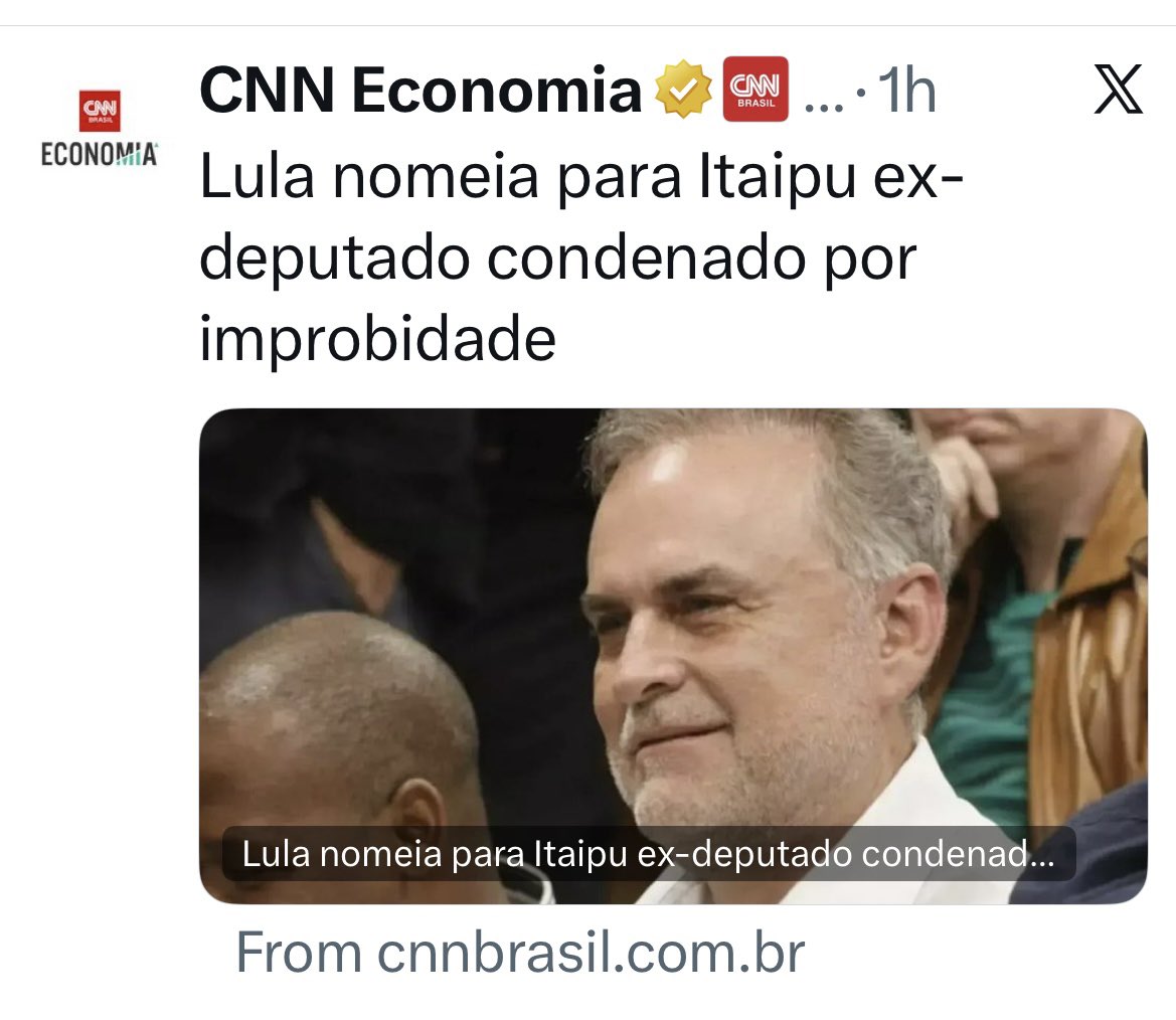 Não é apenas uma escolha política. É um recado claro: ficha suja não é obstáculo, é detalhe. Depois perguntam por que a confiança nas instituições desaba.
#ForaLula