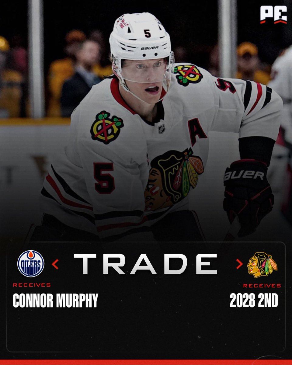 puckempire's tweet image. TRADE ALERT:

Oilers acquire:
Connor Murphy — 50% retained

Blackhawks acquire:
2028 second-round pick