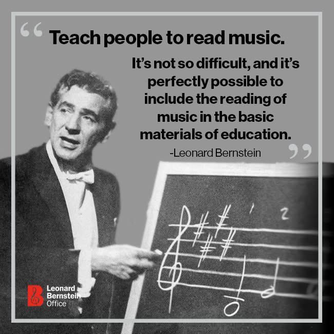 honesdalepac's tweet photo. Happy Read Across America Day!

"Teach people to read music. It’s not so difficult, and it’s perfectly possible to include the reading of music in the basic materials of education."

-Leonard Bernstein
Music Should Be Listened To, Not Heard (1959) https://t.co/S6jhi3QF68