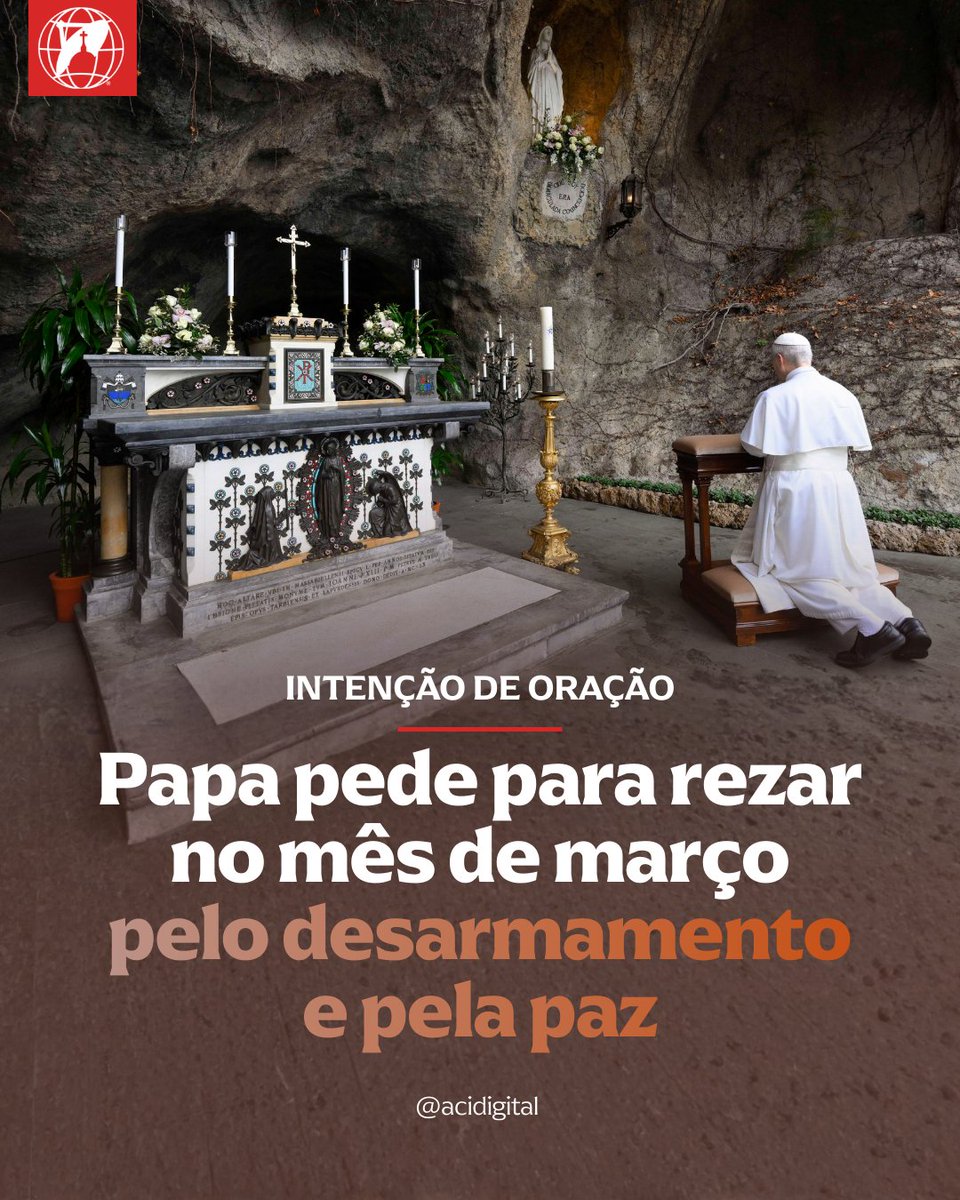 acidigital's tweet photo. INTENÇÃO DE ORAÇÃO 🙏 | 

O papa Leão XIV pediu aos fiéis de todo o mundo que rezem este mês de março pelo desarmamento e pela paz.

“Rezemos para que as nações avancem em direção a um desarmamento efetivo, especialmente o desarmamento nuclear, e para que os líderes mundiais escolham o caminho do diálogo e da diplomacia em vez da violência”, disse Leão XIV na intenção de oração proposta para este mês.

📌 Siga @acidigital para mais conteúdo católico.